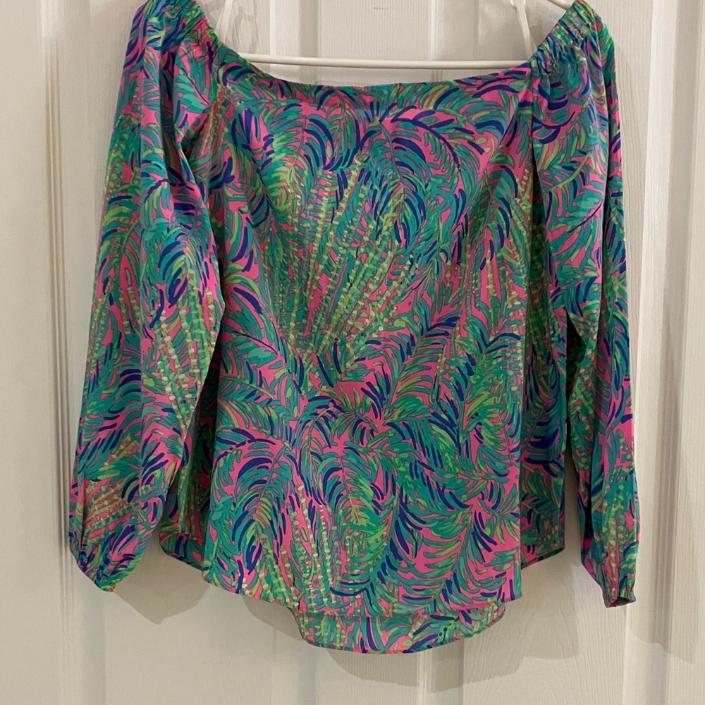 Lilly Pulitzer Vibrant Adira Leaf Print Silk Blouse